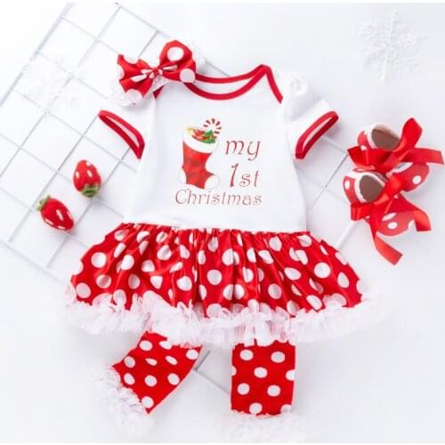 Quality Cotton Short-sleeved Dresses 4 Pcs/set Baby Girl Suit With Bowknot Lace Decoration Christmas Newborns Dress Set 7 Colors