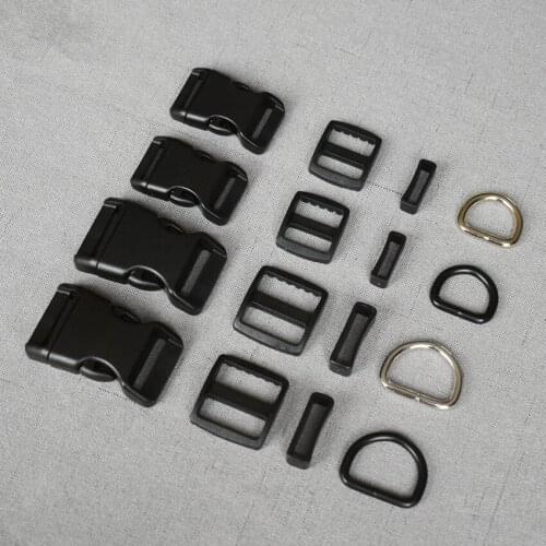 50 Sets 20mm/25mm Webbing Metal Hardware D Ring Adjuster Belt Strap Slider Release Buckle for Paracord Pet Harness DIY 4s-slk