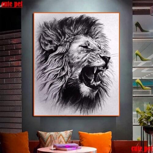 5D DIY Diamond Painting Animal hand drawn lion Full Drill Square round Diamond Mosaic Diamond Embroidery Cross Stitch Decoration
