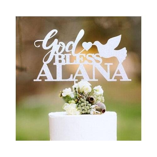Acrylic Baptism First Communion Custom Name Gold Bless Christening Cake Toppers Happy Birthday wedding party decorations