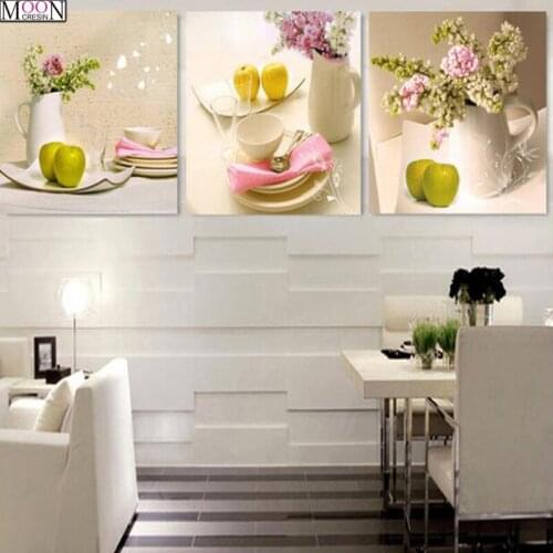 DIY 5D Diamond Painting Cross Stitch Still Life Flower Diamond Mosaic Full Triptych 3D DIY Diamond Embroider Decoration Triptych