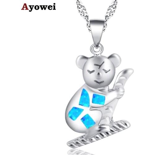 Ayowei classic bear shape design silver plated stamped blue opal necklace pendant party high-end exquisite gift OP846A