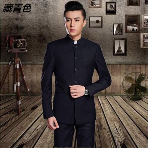 Blazer men formal dress latest coat pant designs stand collar chinese tunic suit suit men wedding suits for mens black grey