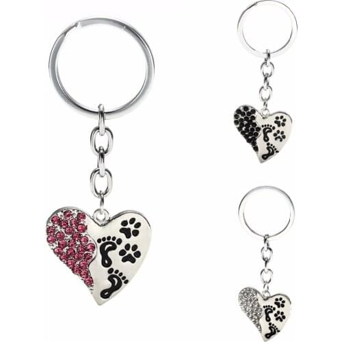 Pet Loss Memorial Keychain Charm Key Chain Pets Have A Way Crystal Heart Pet Paw Prints Pendant Keyring Pet Lovers Gifts Jewelry