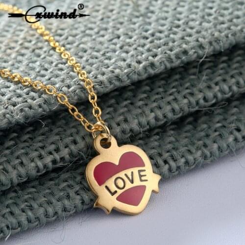 Cxwind Punk Heart With Letter Love Pendant and Necklaces Romantic Jewelry Necklace for Womens Wedding Gift collar