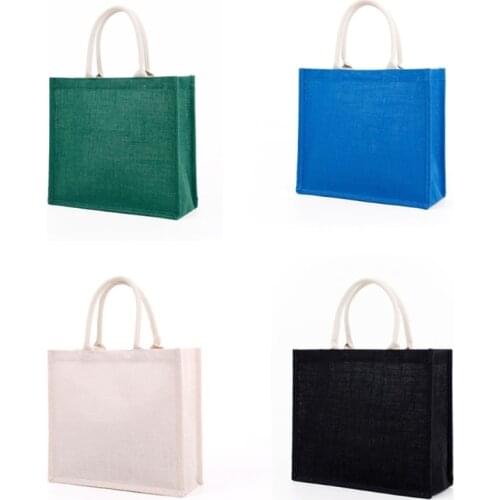 D0LF Burlap Tote with Handles Casual Large Capacity Tote Reusable Shoulder Bag Blank Clutch Bags for Embroidery Print