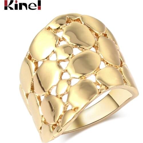 Kinel Fashion Wide Gold Finger Cocktail Ring Geometric Heavy Metal Size 6 7 8 9 Punk Rings For Women Vintage Jewelry Drop Shippi