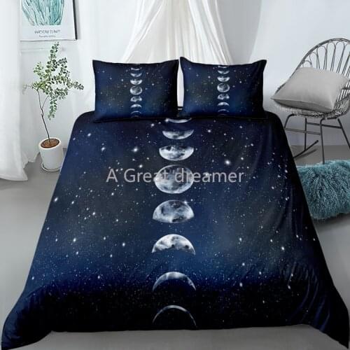 Design Moon Eclipse Star Bedding Set Constellation Duvet Cover Set King Queen Double Size Luxury Bed Linen Pillow Case