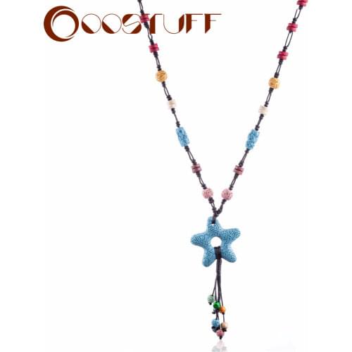 Beautiful Woman Necklaces Statement necklaces & pendants Star Pendant 2021 Star Lava Stone Long Jewelry for Women collares mujer