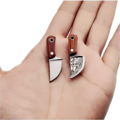 MINI Portable Damascus Keychain Knife kitchen EDC Fixed Blade Cutter Knife Sharpen Blade Straight Knife Key Pendant