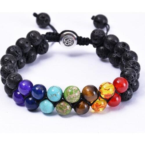 Natural 8mm Colorful Chakra Chakra Double Woven Adjustable Women Men Couple Charms Dainty Bangle Bracelet Daily Jewelry