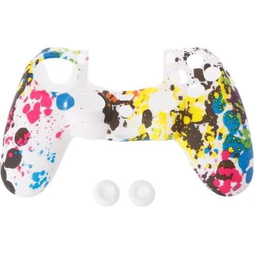 C1FB Anti-Slip Multicolor Silicone Guards Cover 2 Joystick Caps For 4 PS4 Controller