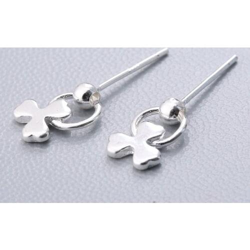 New Arrival Trendy Women Earrings Cute Jewelry 925 Silver Needle Clover Pendant Stud Earrings Girl Gift