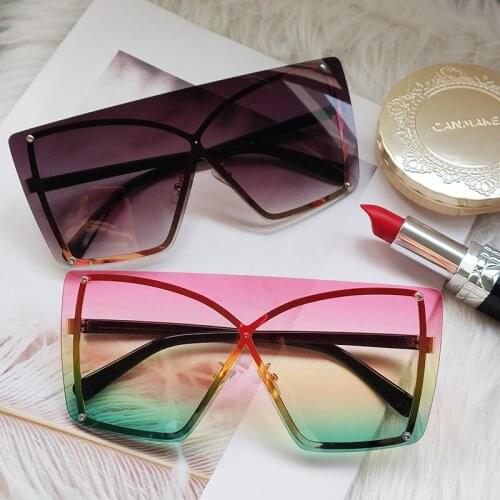 Fashion Oversized Rimless Sunglasses Women Square Italian Brand Design Sun Glasses One Piece Pink Green Eyewear Shades UV400