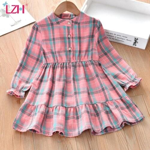 LZH New Teens Girls Casual Princess Dress For Girls Long Sleeve Plaid Shirt Dress Kids Dresses for Girls Autumn Children Clothes