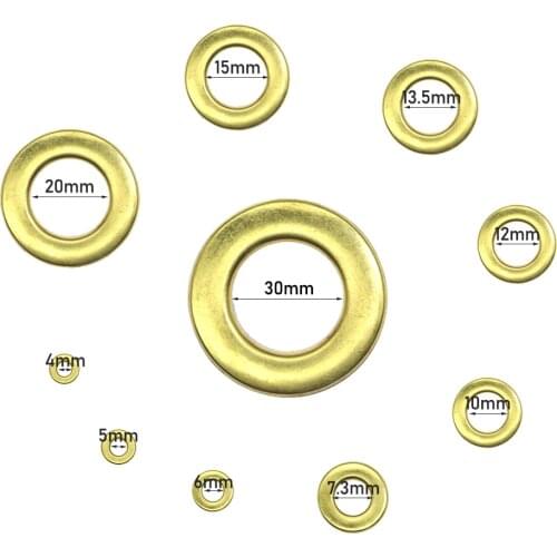 Plane Pure Copper Eyelets 3|4|5|6|7.3|10|12|13.5|15|20|30mm Internal Diameter Eyelets Golden for Awnings Leather Goods Handbag