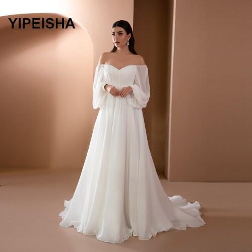 Simple Sweetheart Neck Long Sleeves Wedding Dress A-Line Ruched Backless Bridal Gowns vestidos de noiva