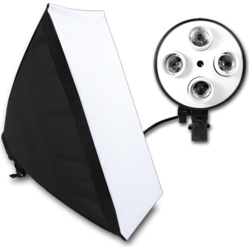 1 Set 50x70CM Photography Photo Video Studio Wired Softbox Flash Light Lighting Diffuser with E27 Four Socket Multi-holder, Bag