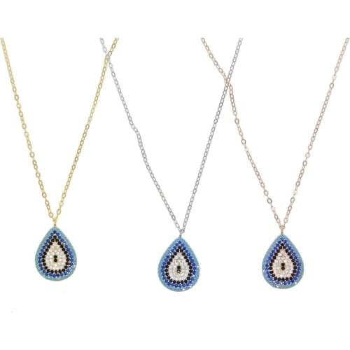 Drop shipping cheaper factory price 925 sterling silver wedding necklace with cz turquoises stone paved teardrop charm pendant