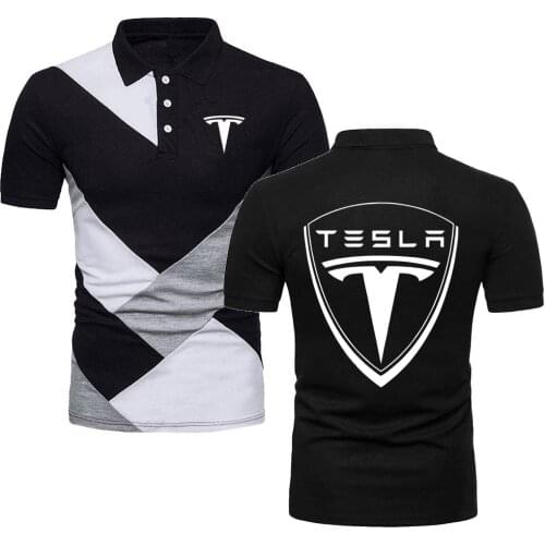 Polo Shirts Casual Sport Mens TShirts Military Style Short-Sleeve Top Tees TESLA Car Logo Topshirts Contrast Color Polo