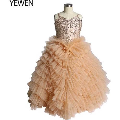 V Neck First Communion Dresses for Girls Layered Ruffles Flower Girl Dresses Princess Party Dress Photo shooting Dress