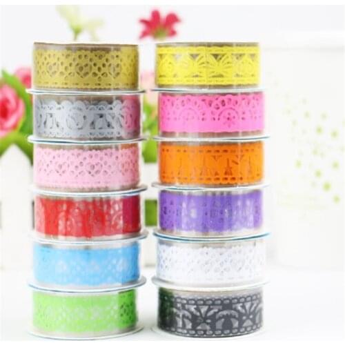 1pcs 18mm Diy Candy Color Washi Lace Tape Sticker Roll Decorative Scrapbooking Paper Masking Tape Self Adhesive Ornament Tape