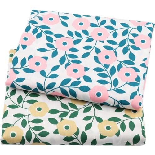 Flower Printed Twill Cotton Sewing Fabrics Making Womens Kids Dress,Bed Sheet Blankets Pillows Curtain DIY Cloth By Meter