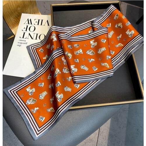 Women Fashion Double-sided Small Scarf Female Modern Elegant Print Long Head Scarves Colorful Long Skinny Silk Neck Scarf S489