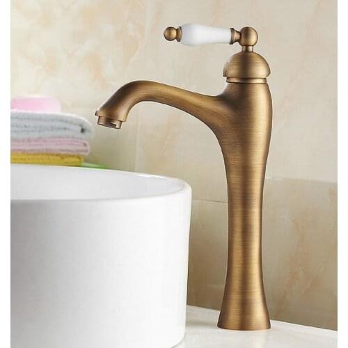 Antique Brass Porcelain Single Lever Bathroom Faucet Sink Basin Mixer Tap anf104