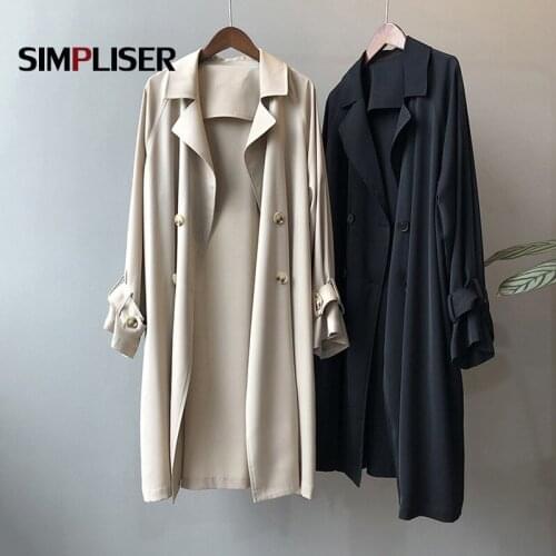 Thin Trench Coat For Women 2020 Elegant Long Coat Womans Clothes Khaki Black Outwear Trench Femme Autumn Spring Overcoats