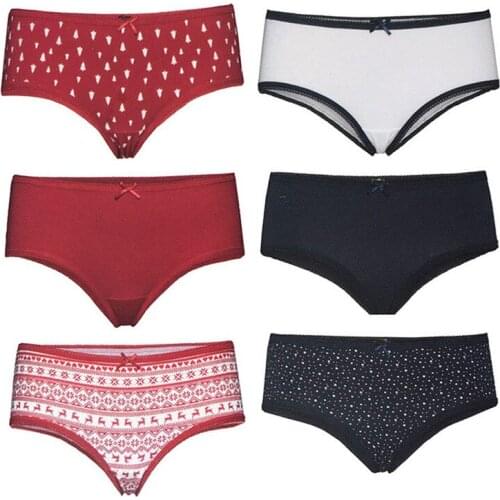 6 Pieces Christmas Elk Tree Girls Briefs Youth Bikini Student Boxers Kids Shorts Pure Cotton Pants Lady Women Underwear 13-20Y