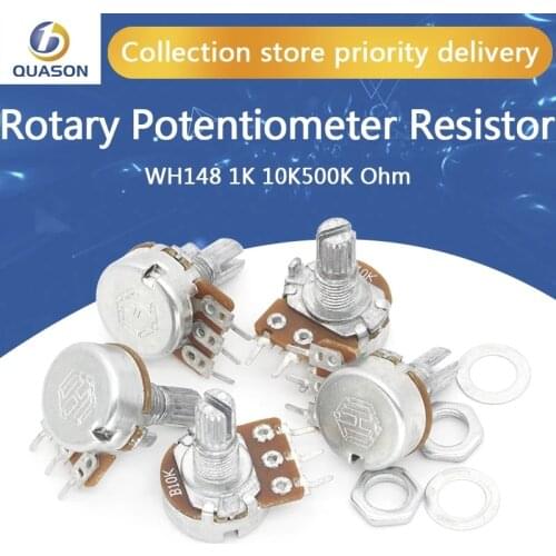 5pcs WH148 B1K B2K B5K B10K B20K B50K B100K B500K 6Pin 20mm Shaft Amplifier Dual Stereo Potentiometer 1K 2K 5K 10K 50K 100K 500K