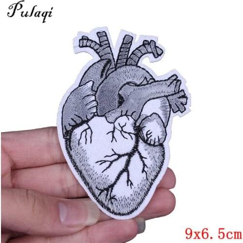 Pulaqi Gray Heart Embroidered Patch Iron On Sticker For Clothes Tshirt Apparel Sewing Fabric DIY Sew On Applique F