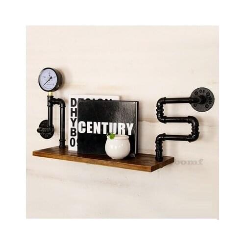 Iron Water Pipe Rack Solid Wood Word Shelf Retro Decoration Industrial Bookshelf Hanging Wall Home Office Bookshelf Organizer