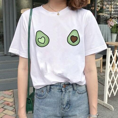 Women Summer Ullzang Funny Cute 90s T-shirt Avocado Kawaii Harajuku Short Sleeve T Shirt Femme Grunge Top Tees Clothing