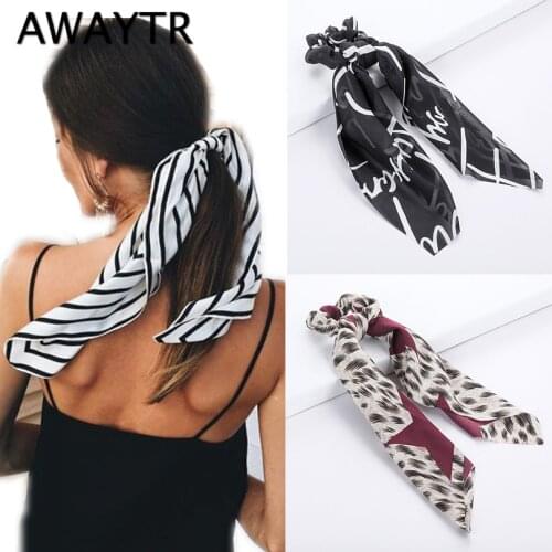 AWAYTR Hair Rope Scrunchies Elegant Hair Scarf for Women Elastic Hairband Dot Print Floral Pattern Hair Tie Detachable Headwear