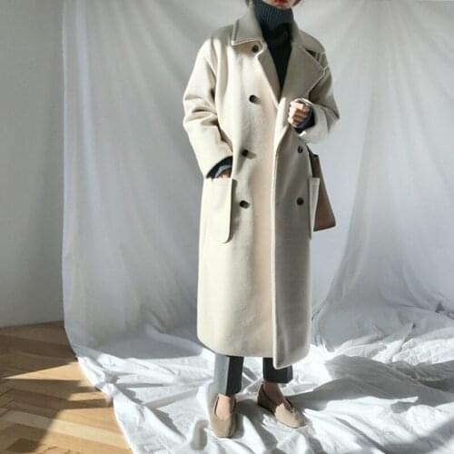 Oversized Womens Woolen Blend Jackets 2021 Autumn Korean Loose Double-breasted Female Winter Long Overcoat Thicken Manteau Femme