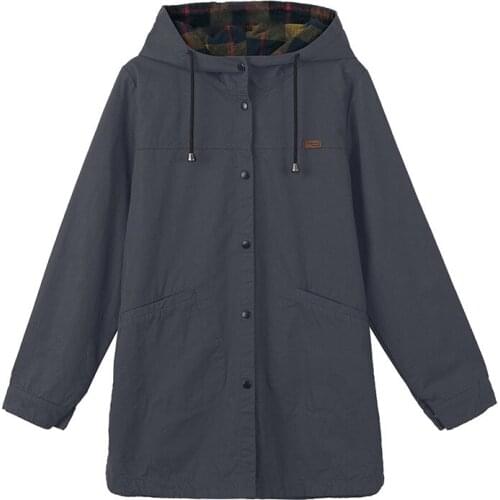 Ladies Windbreaker Womens Autumn Fashion 2021 Loose Commute Solid Color Hooded Mid-length Casual Jacket Cotton Zipper Pocket