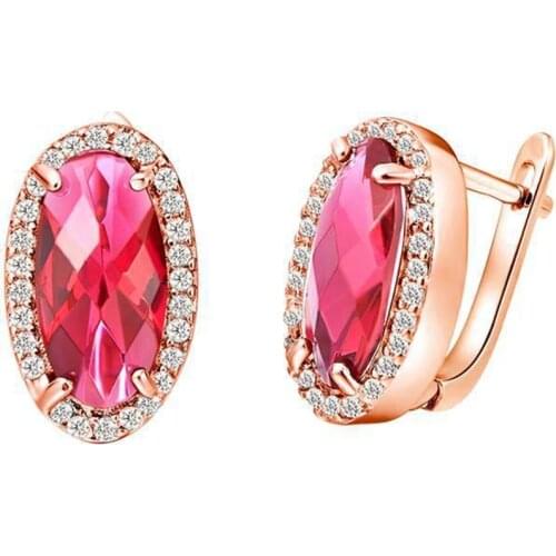 Oval Ruby Earring Yellow Gold Filled Women Zircon Stud Earrings