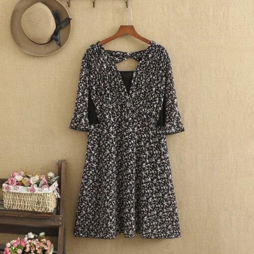 Plus Size Dresses For Women 6XL High Quality Chiffon Short Sleeves Little Flower Dress Bow Decoration Knee-High Summer Dress