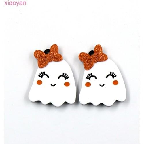 1pair) 38mm Halloween Ghost For Earrings Orange Bow Cute Ghost Acrylic Jewelry Accessories