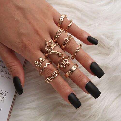11 Pcs/set Boho Gold Rings Set for Women Snake Flower Stars Anillos Cross Leaf Geometric Heart Ring Jewelry 2020