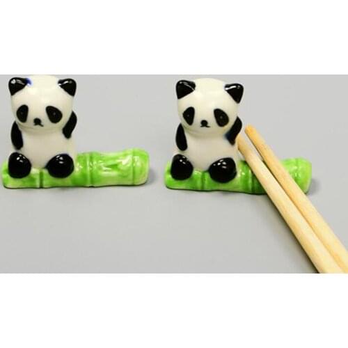 2pcs/set Chopstick Rack Cute Panda Ceramic Crafts Chopstick Stand Spoon Fork Holder Kitchen Tableware Dinner Table Decor