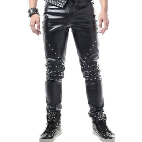 27-44 New 2017 New mens clothing Casual leather pants slim male white punk rivet trousers ds costume plus size singer costumes