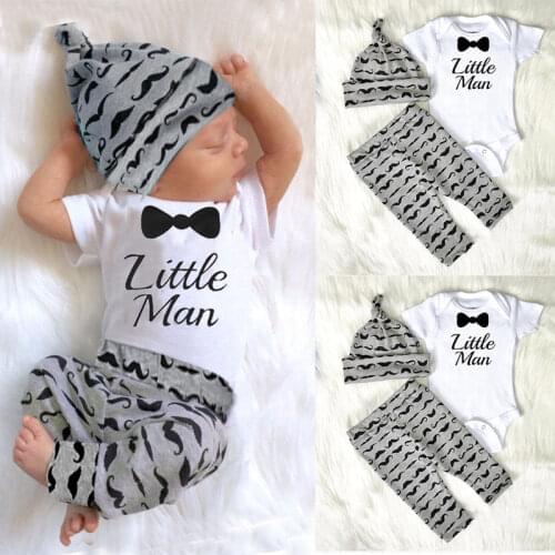 Citgeett 3pcs Newborn Baby Boys Gentleman Man Beard Bodysuit + Pants Hat Clothes Outfits Summer Fashion Set SS