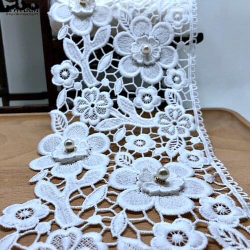 3yard 3D Rhinestone lace fabric wedding decoration water soluble hollow milk silk curtain lace white lace mesh embroidery lace