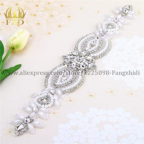 30pieces) Wholesale Handmade Iron On Hotfix Sliver Clear Sew On Bling Applique for Wedding Dresses Garments Bridal Belt