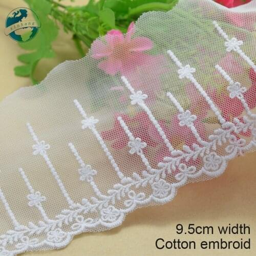 5yards 9.5cm cotton embroid sewing ribbon guipure lace trim or fabric warp knitting DIY Garment Accessories free shipping#2897