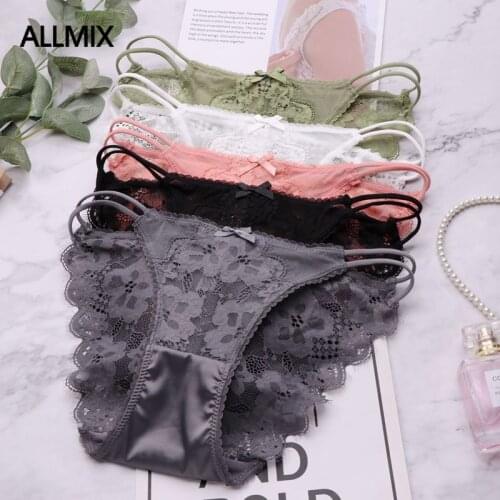 ALLMIX Sexy Womens Lace Panties Double Thin Belt Briefs Low Waist Female Fashion Solid Panty Soft Comfort Lady Lingerie Tanga