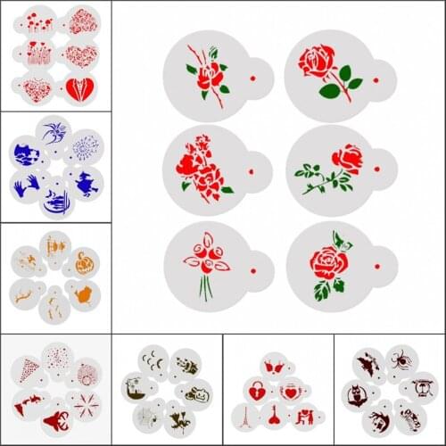 Aomily 6pcs/Set Special Various Festivals DIY Cake Stencils Airbrush Painting Art Molds Fondant Tools Coffee Espresso Stencils